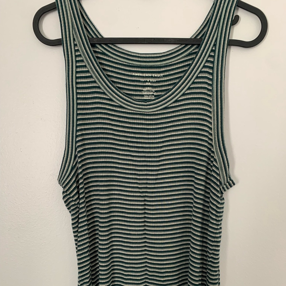 green & white striped soft and sexy ribbed tank top from American Eagle
